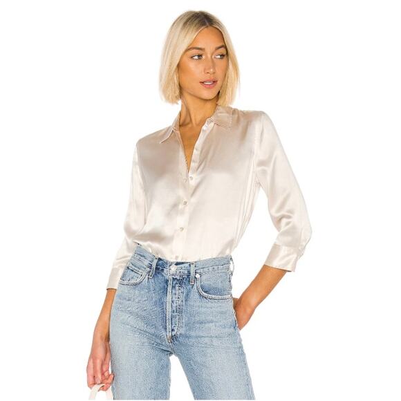 L’AGENCE Dani Silk Charmeuse Blouse in Champagne - Picture 1 of 14